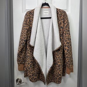 Abercrombie & Fitch Leopard Sherpa Lined Fleece Jacket Cabincore Y2K Size Large